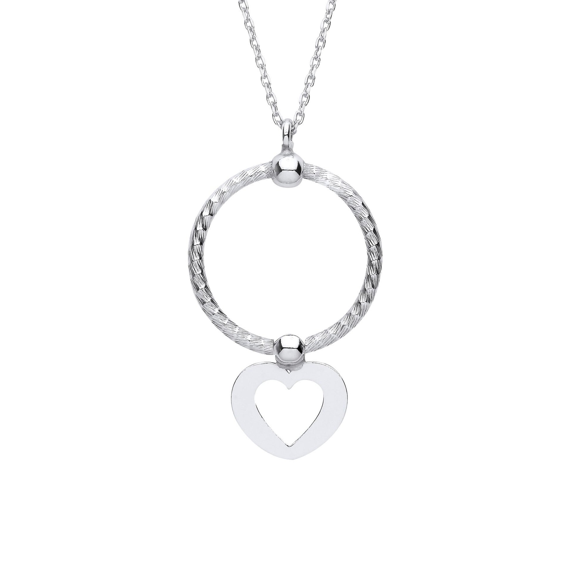 Silver  Snake Circle Cutout Heart Disc Pendant Necklace 16" - GVK414