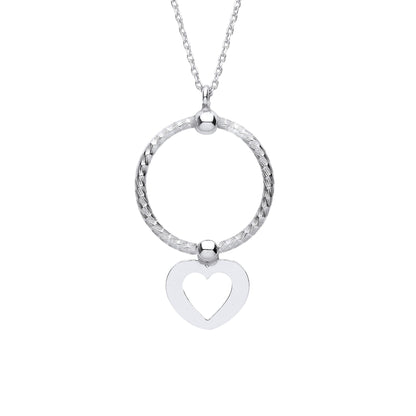 Silver  Snake Circle Cutout Heart Disc Pendant Necklace 16" - GVK414
