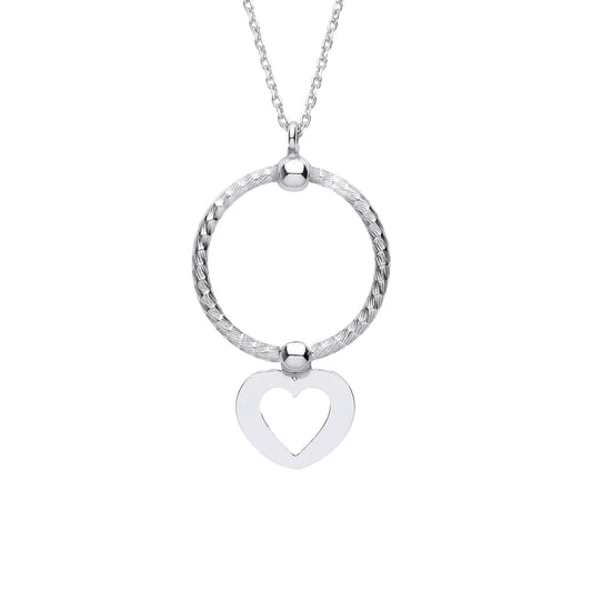 Silver  Snake Circle Cutout Heart Disc Pendant Necklace 16" - GVK414