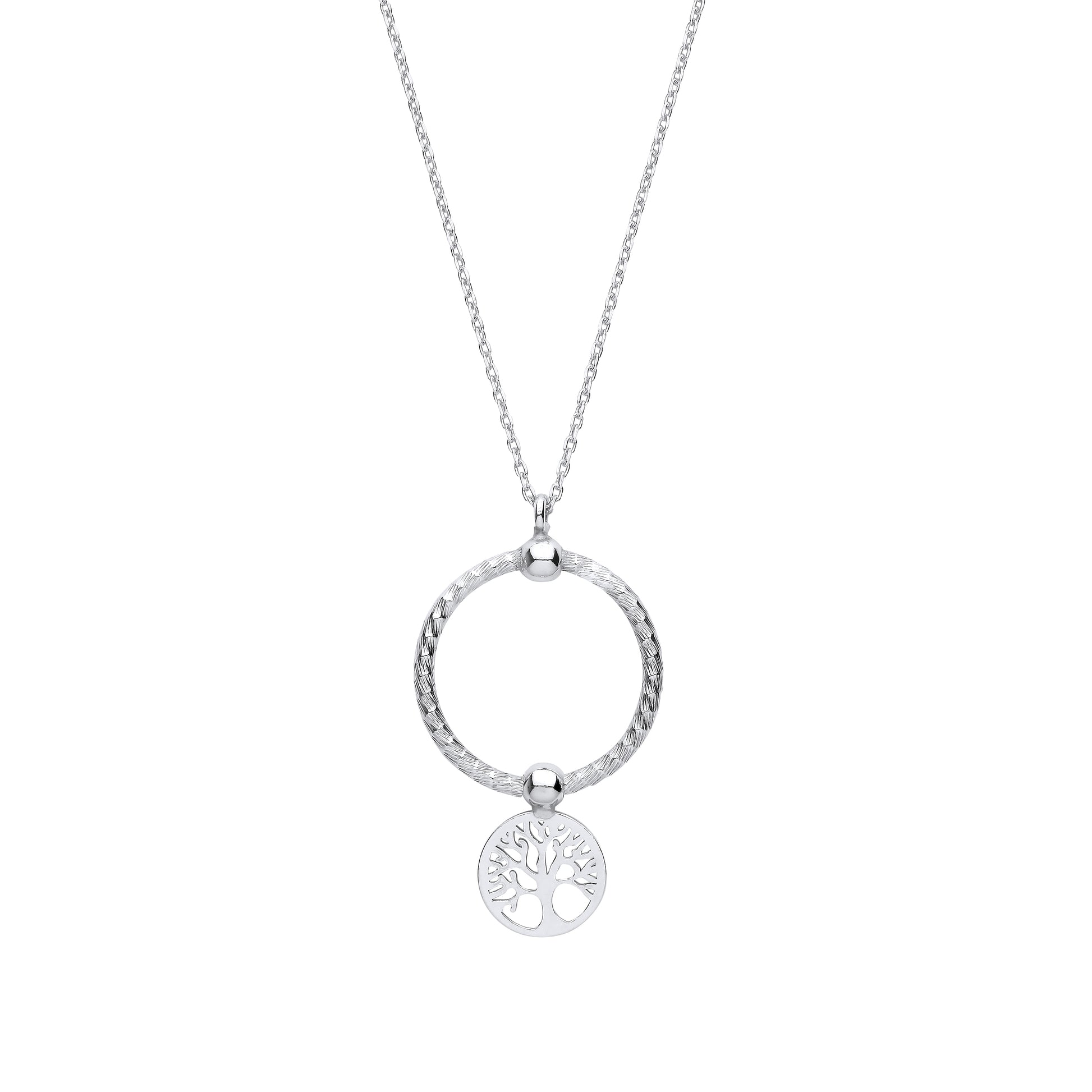 Silver Circle & Tree Of Life Necklace - GVK415