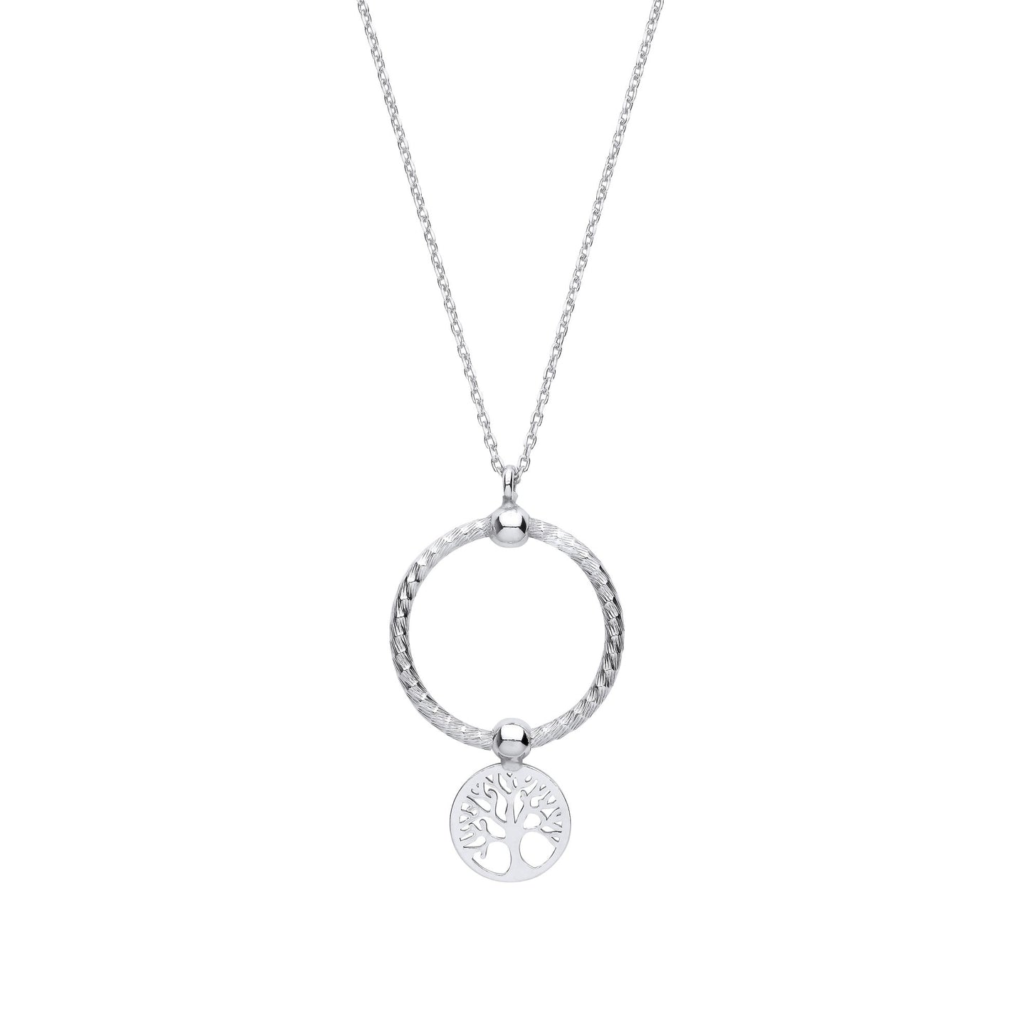 Silver  Snake Circle Cutout Tree of Life Disc Pendant Necklace 16" - GVK415