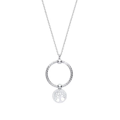Silver  Snake Circle Cutout Tree of Life Disc Pendant Necklace 16" - GVK415