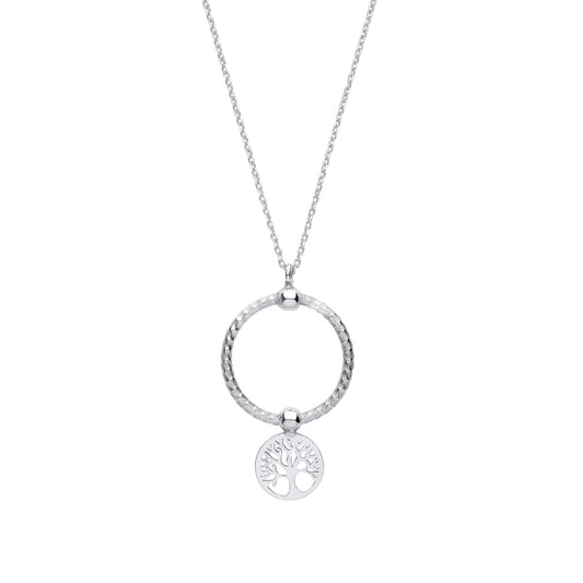 Silver  Snake Circle Cutout Tree of Life Disc Pendant Necklace 16" - GVK415