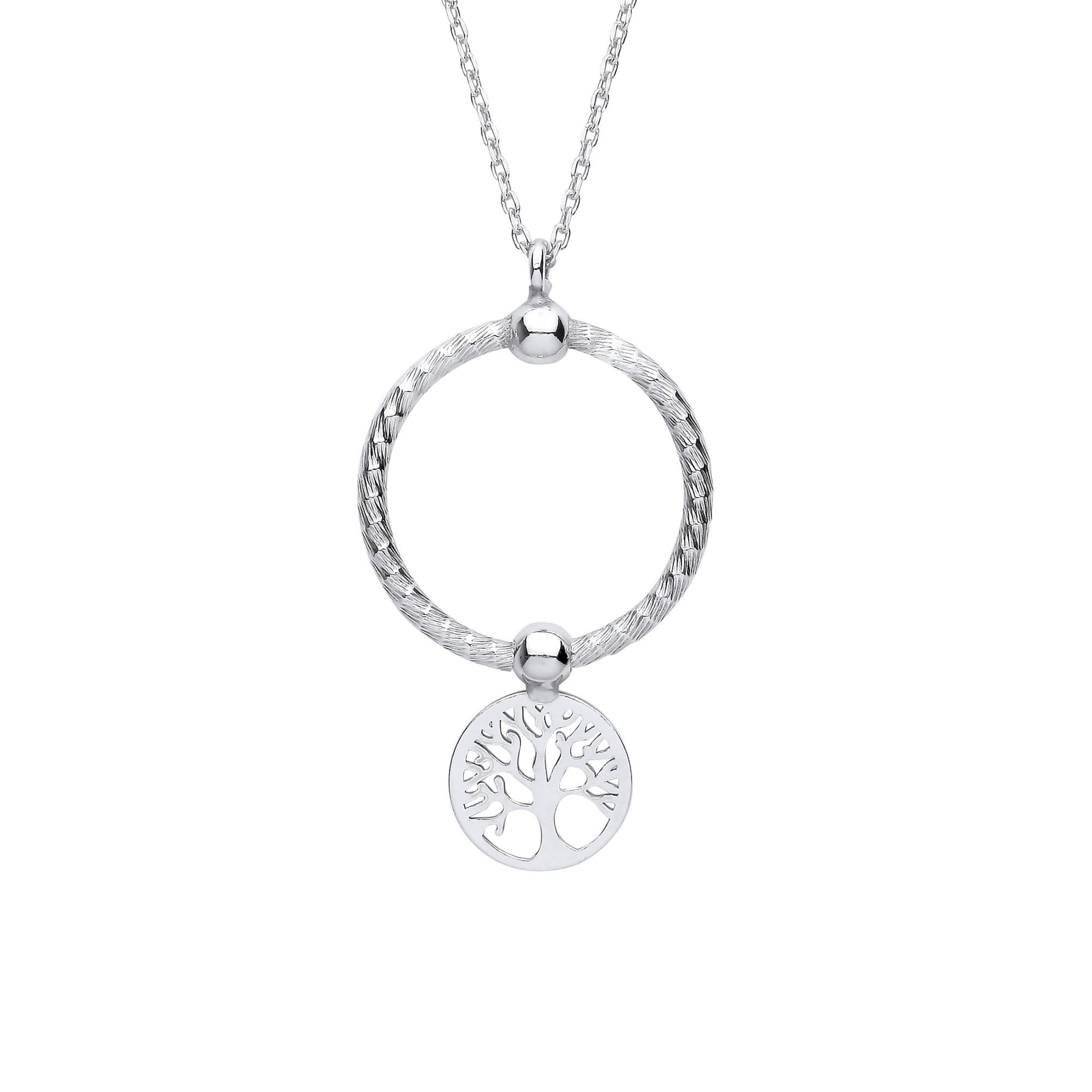 Silver  Snake Circle Cutout Tree of Life Disc Pendant Necklace 16" - GVK415