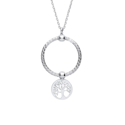 Silver  Snake Circle Cutout Tree of Life Disc Pendant Necklace 16" - GVK415