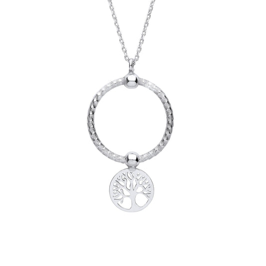 Silver  Snake Circle Cutout Tree of Life Disc Pendant Necklace 16" - GVK415