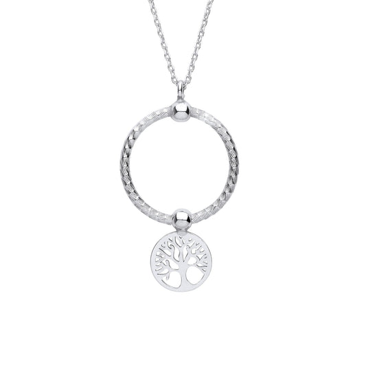 Silver Snake Circle Cutout Tree of Life Disc Pendant Necklace 16" - GVK415