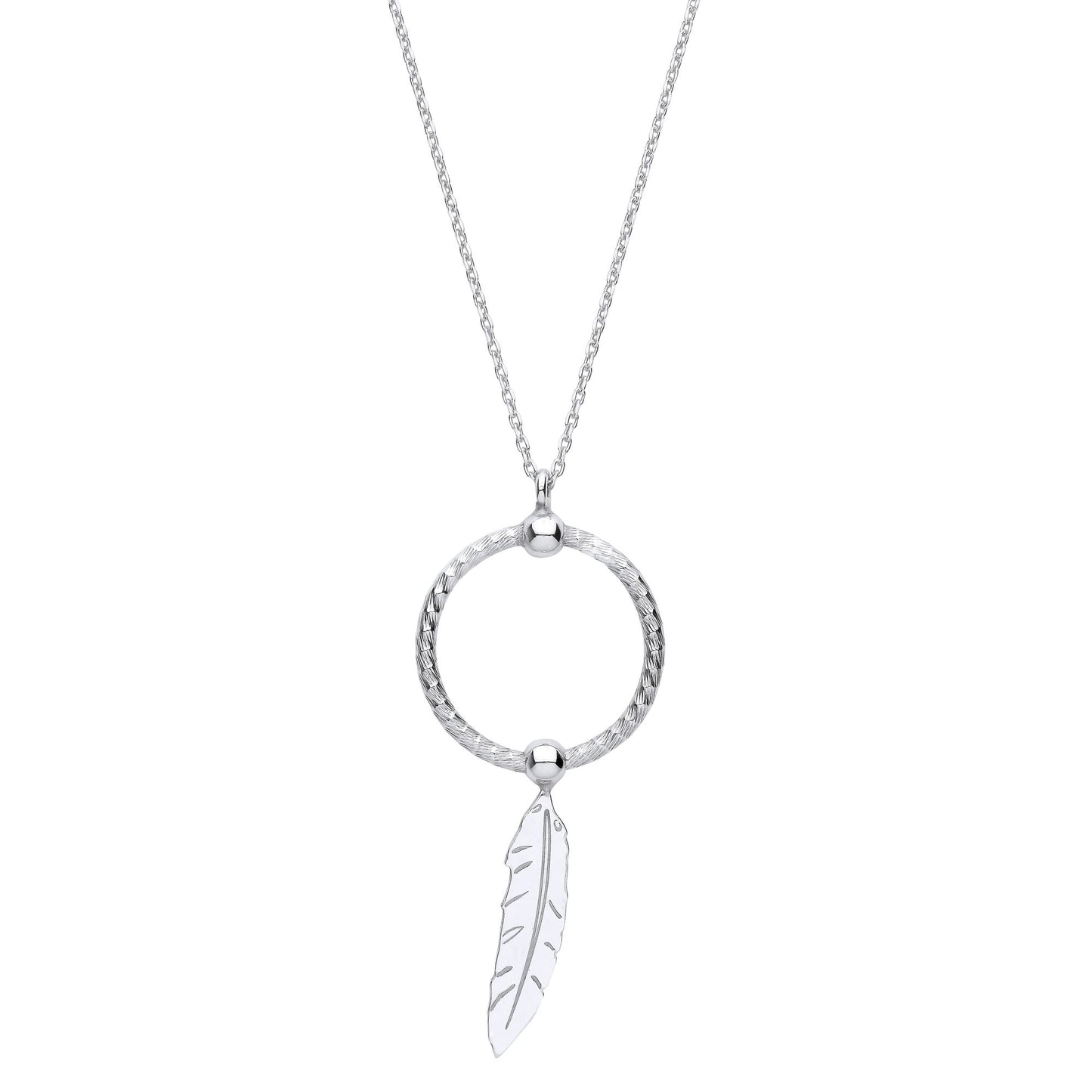Silver  Snake Circle Angel Feather Leaf Pendant Necklace 16" - GVK416