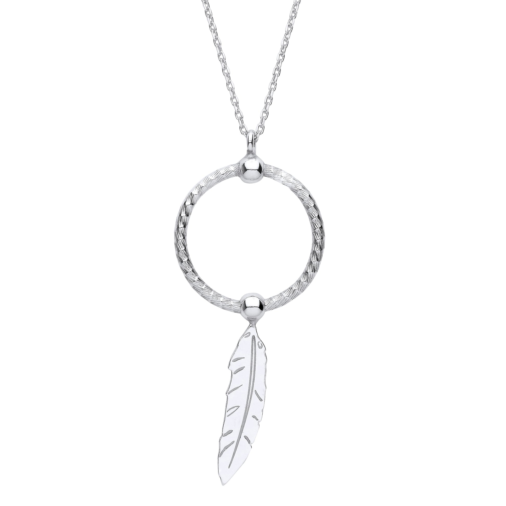 Silver  Circle & Leaf Necklace - GVK416