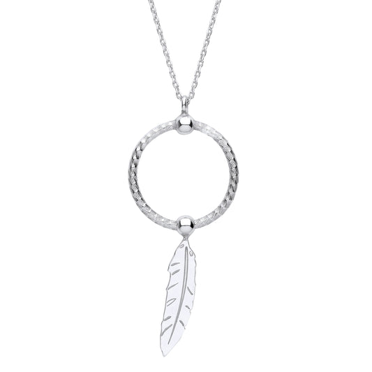 Silver Circle & Leaf Necklace - GVK416