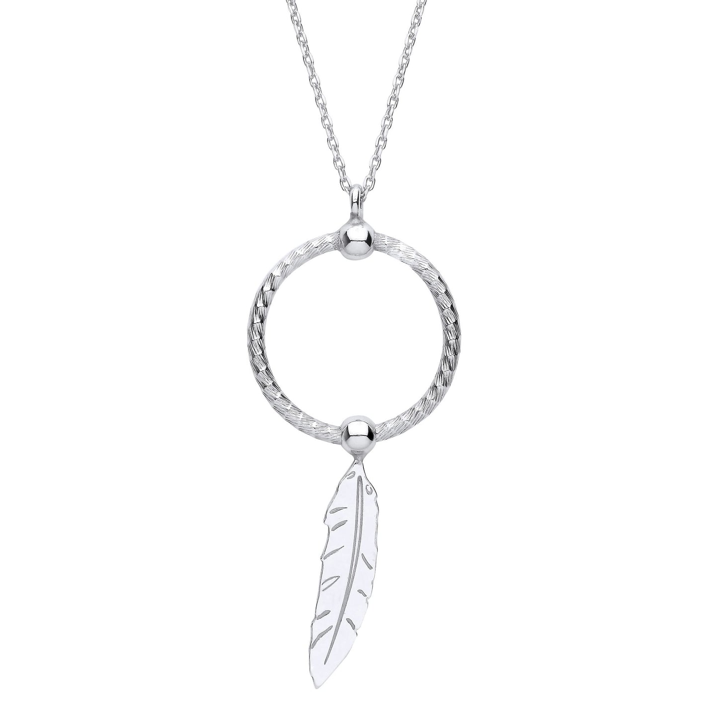 Silver  Snake Circle Angel Feather Leaf Pendant Necklace 16" - GVK416