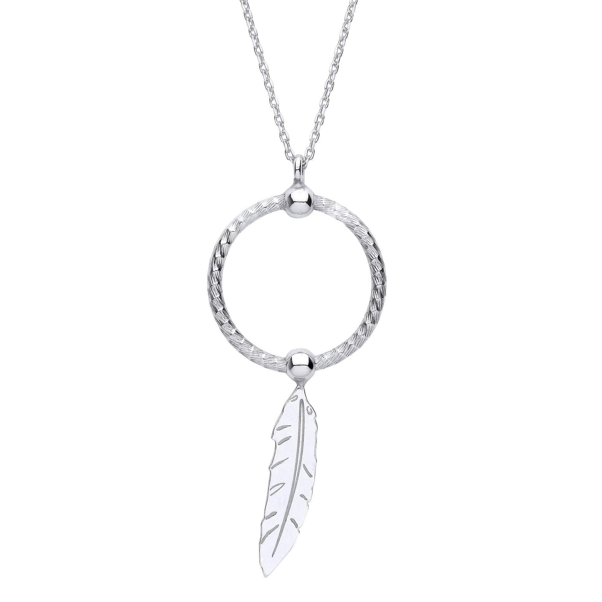 Silver  Snake Circle Angel Feather Leaf Pendant Necklace 16" - GVK416