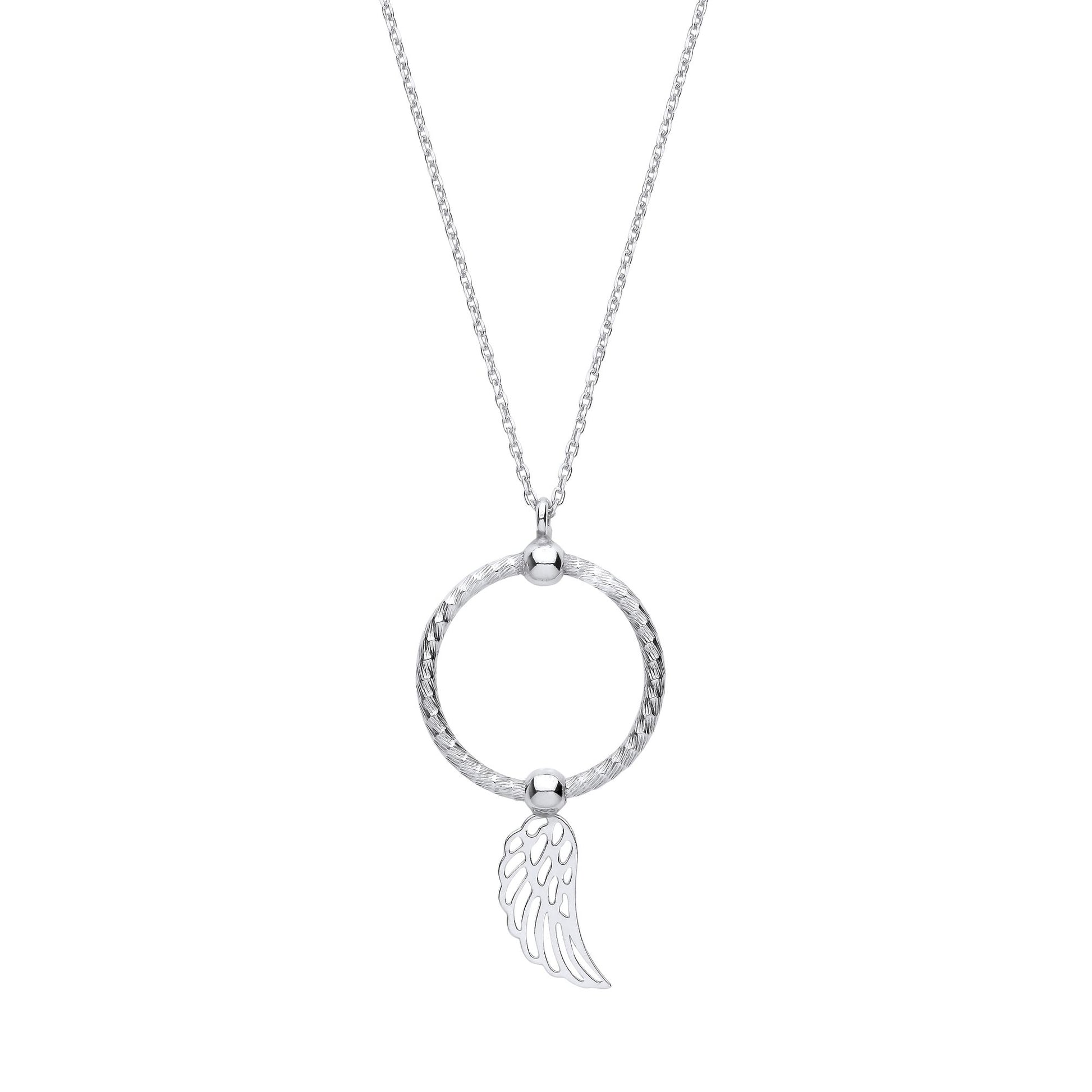 Silver  Snake Circle Angel Wing Pendant Necklace 16" - GVK417