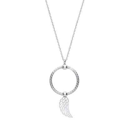 Platinum Plated Silver  Snake Circle Angel Wing Pendant Necklace - GVK417