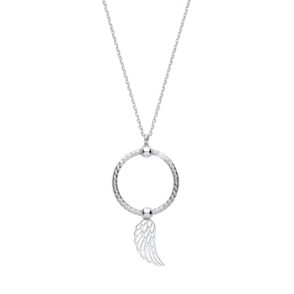 Silver  Snake Circle Angel Wing Pendant Necklace 16" - GVK417