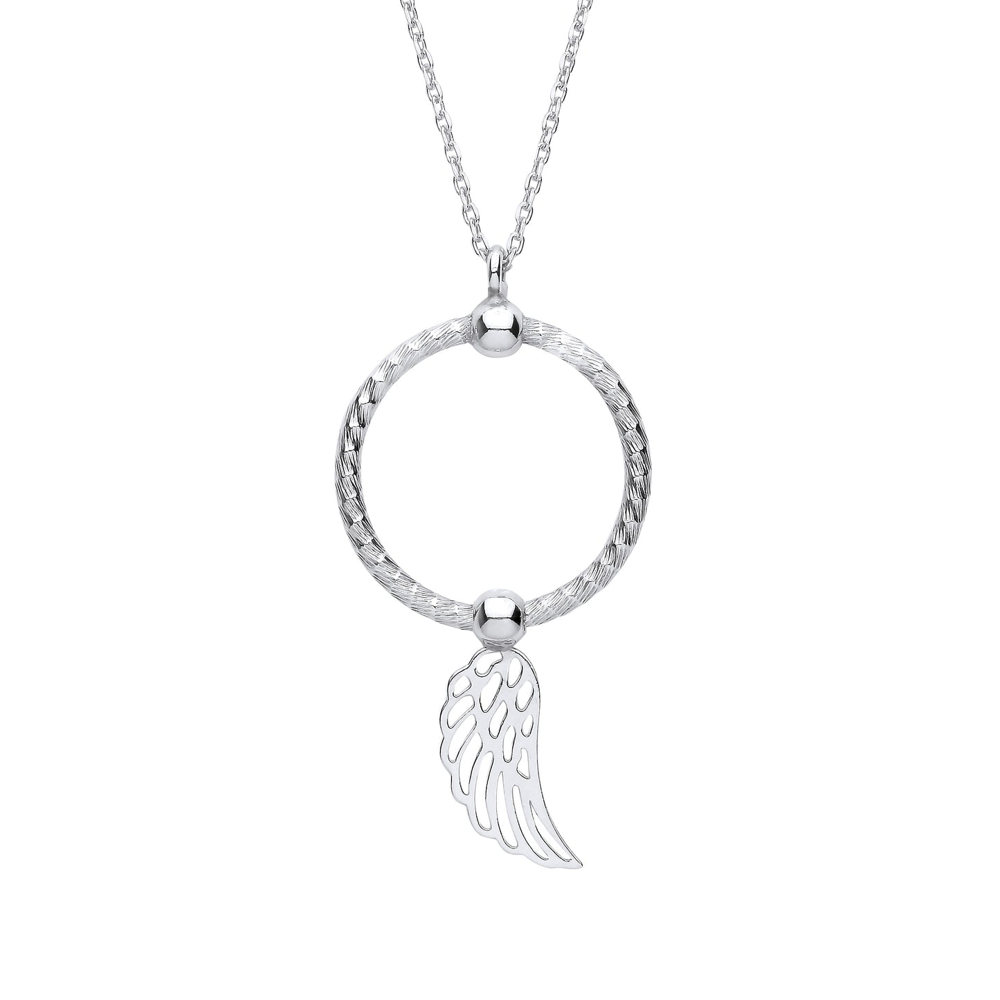 Platinum Plated Silver  Snake Circle Angel Wing Pendant Necklace - GVK417