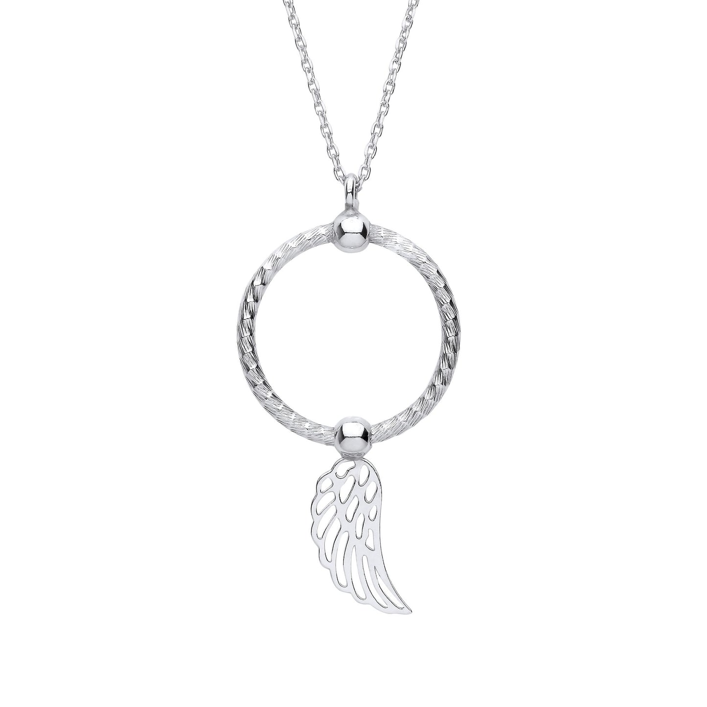 Silver  Snake Circle Angel Wing Pendant Necklace 16" - GVK417