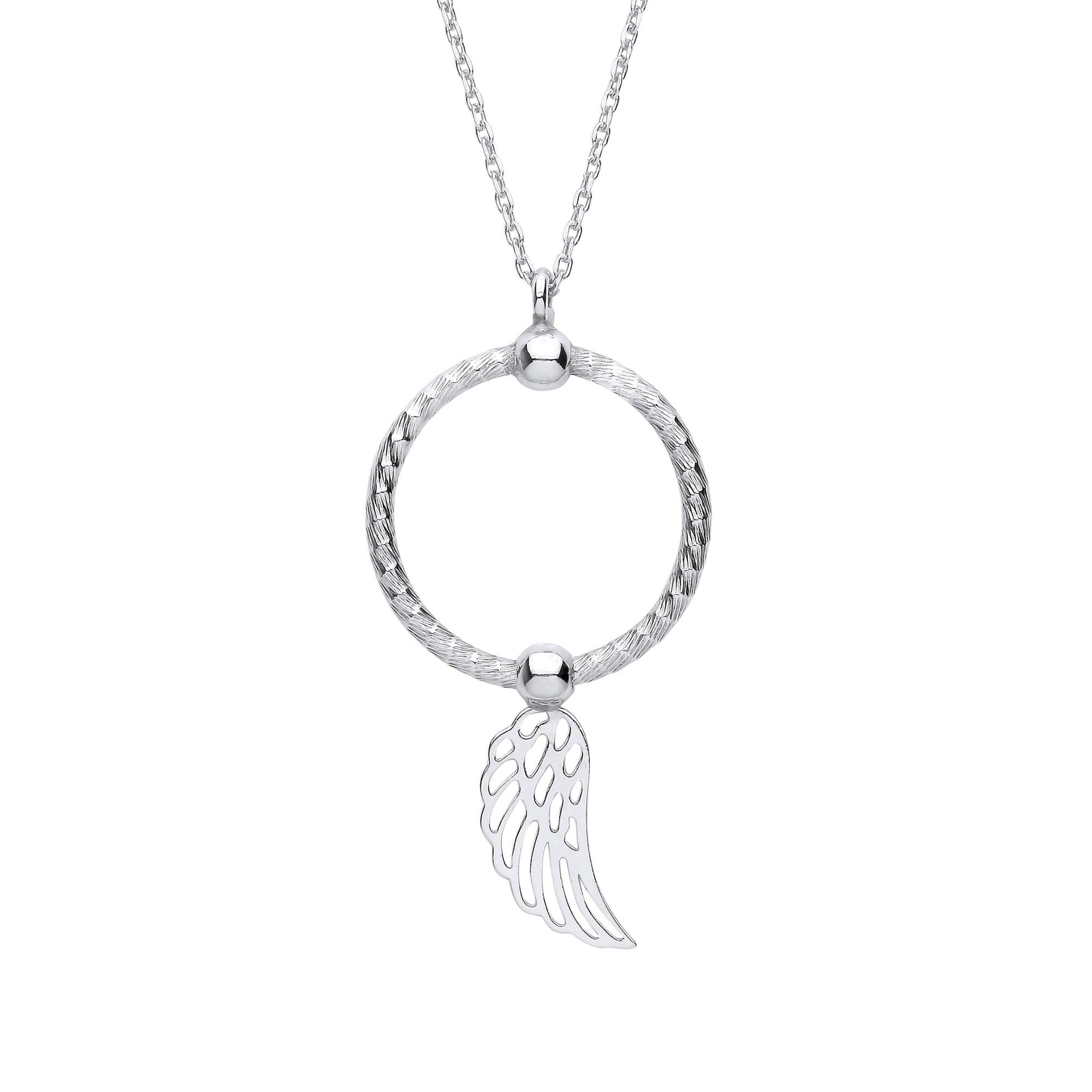 Silver  Snake Circle Angel Wing Pendant Necklace 16" - GVK417