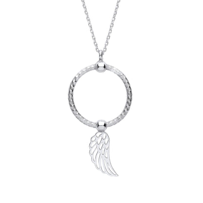 Silver  Snake Circle Angel Wing Pendant Necklace 16" - GVK417