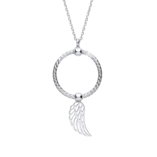 Silver Snake Circle Angel Wing Pendant Necklace 16" - GVK417