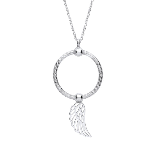 Silver  Snake Circle Angel Wing Pendant Necklace 16" - GVK417