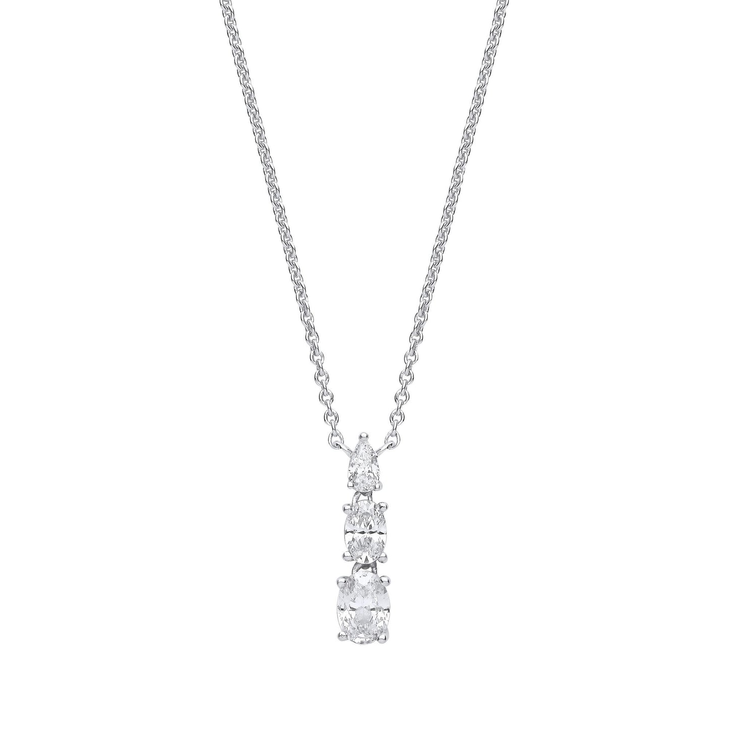 Silver  Oval Pear CZ Torpedo Bullet Lavalier Necklace 17.5" - GVK418