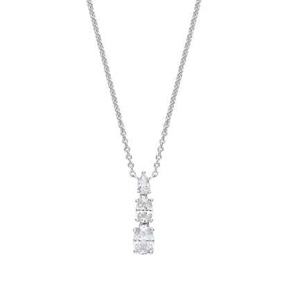 Silver  Oval Pear CZ Torpedo Bullet Lavalier Necklace 17.5" - GVK418