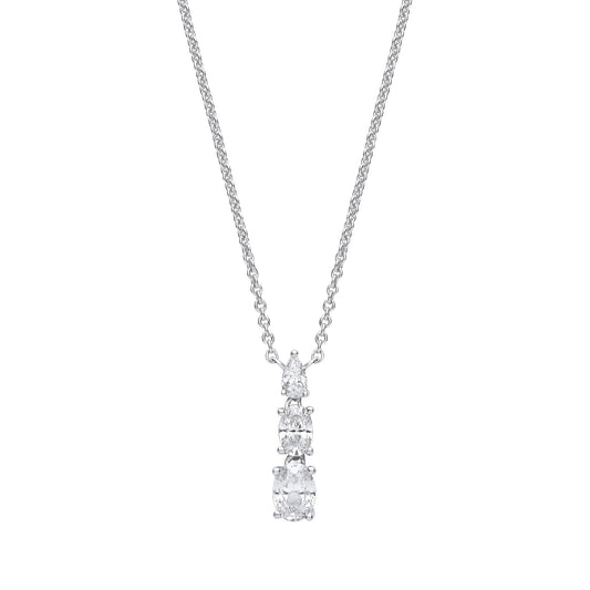 Silver  Oval Pear CZ Torpedo Bullet Lavalier Necklace 17.5" - GVK418