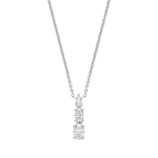 Silver  Oval Pear CZ Torpedo Bullet Lavalier Necklace 17.5" - GVK418
