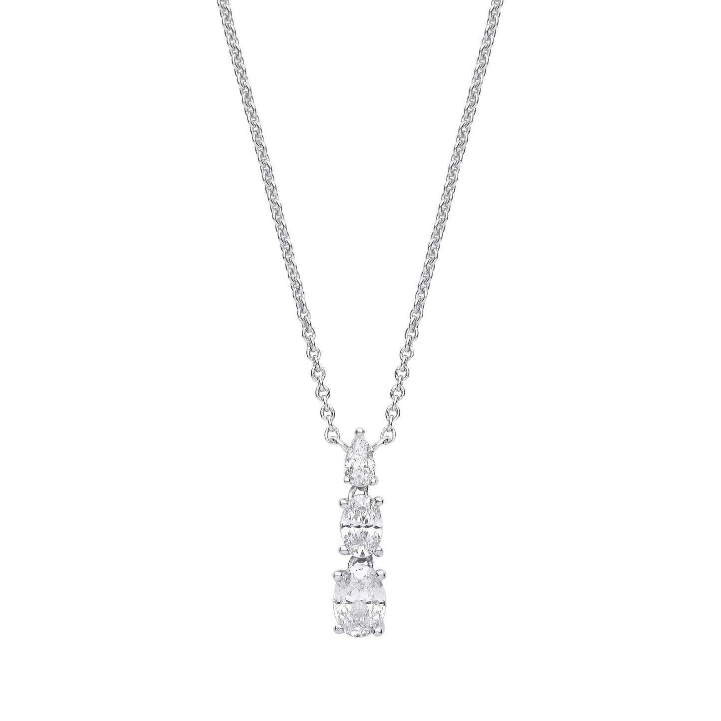 Silver  Oval Pear CZ Torpedo Bullet Lavalier Necklace 17.5" - GVK418