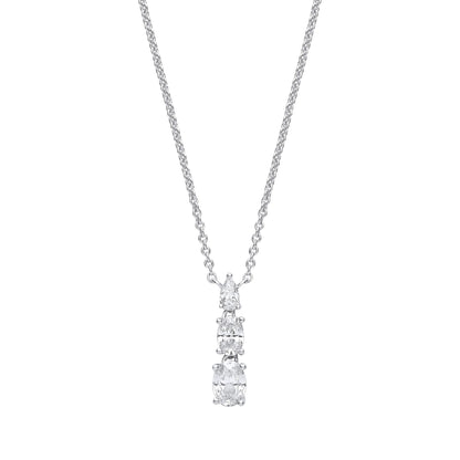 Silver  Oval Pear CZ Torpedo Bullet Lavalier Necklace 17.5" - GVK418