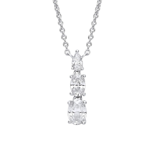 Silver Oval Pear CZ Torpedo Bullet Lavalier Necklace 17.5" - GVK418