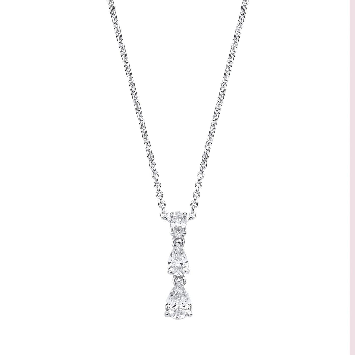 Silver  Pear Oval CZ Trilogy Raindrop Lavalier Necklace 16.5" - GVK419