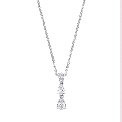 Silver  Pear Oval CZ Trilogy Raindrop Lavalier Necklace 16.5" - GVK419