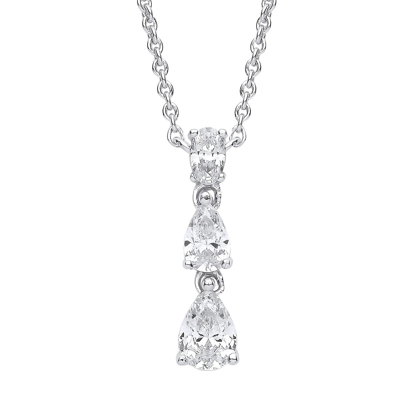 Silver  Pear Oval CZ Trilogy Raindrop Lavalier Necklace 16.5" - GVK419