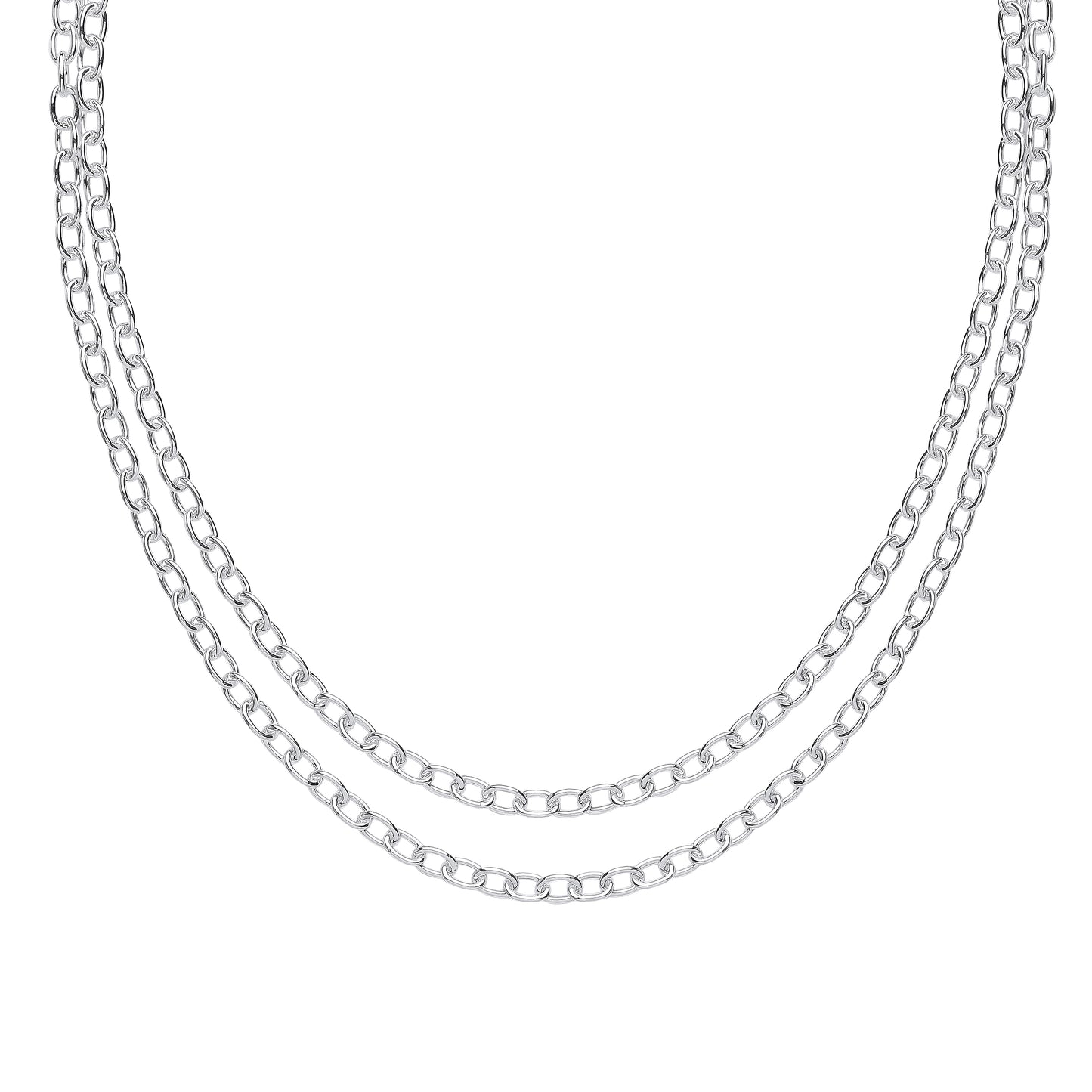 Silver  Oval Belcher Rolo Multi-strand Necklace 4mm 14 + 2 inch - GVK421