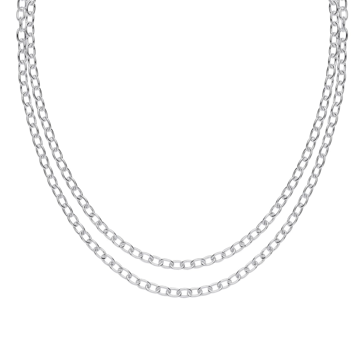 Silver  Oval Belcher Rolo Multi-strand Necklace 4mm 14 + 2 inch - GVK421