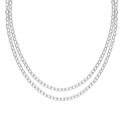Silver  Oval Belcher Rolo Multi-strand Necklace 4mm 14 + 2 inch - GVK421
