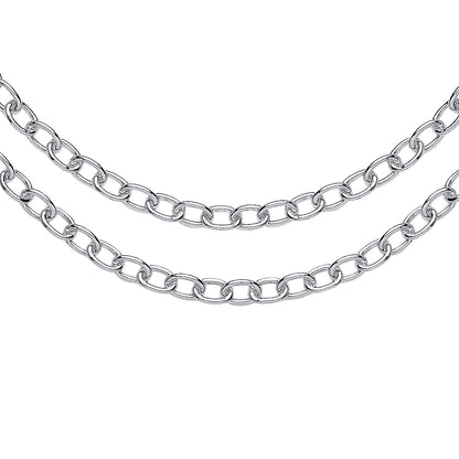 Silver  Oval Belcher Rolo Multi-strand Necklace - GVK421