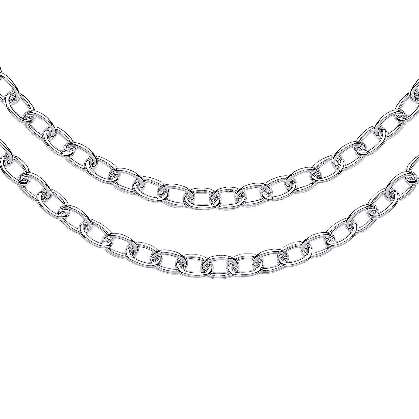 Silver  Oval Belcher Rolo Multi-strand Necklace 4mm 14 + 2 inch - GVK421