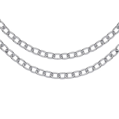 Silver  Oval Belcher Rolo Multi-strand Necklace 4mm 14 + 2 inch - GVK421