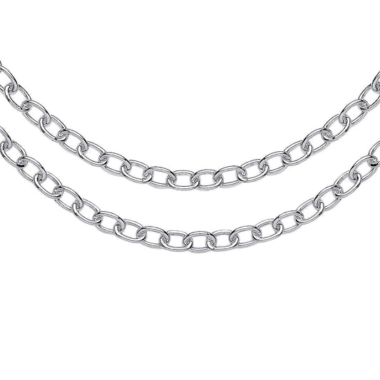 Silver  Oval Belcher Rolo Multi-strand Necklace 4mm 14 + 2 inch - GVK421