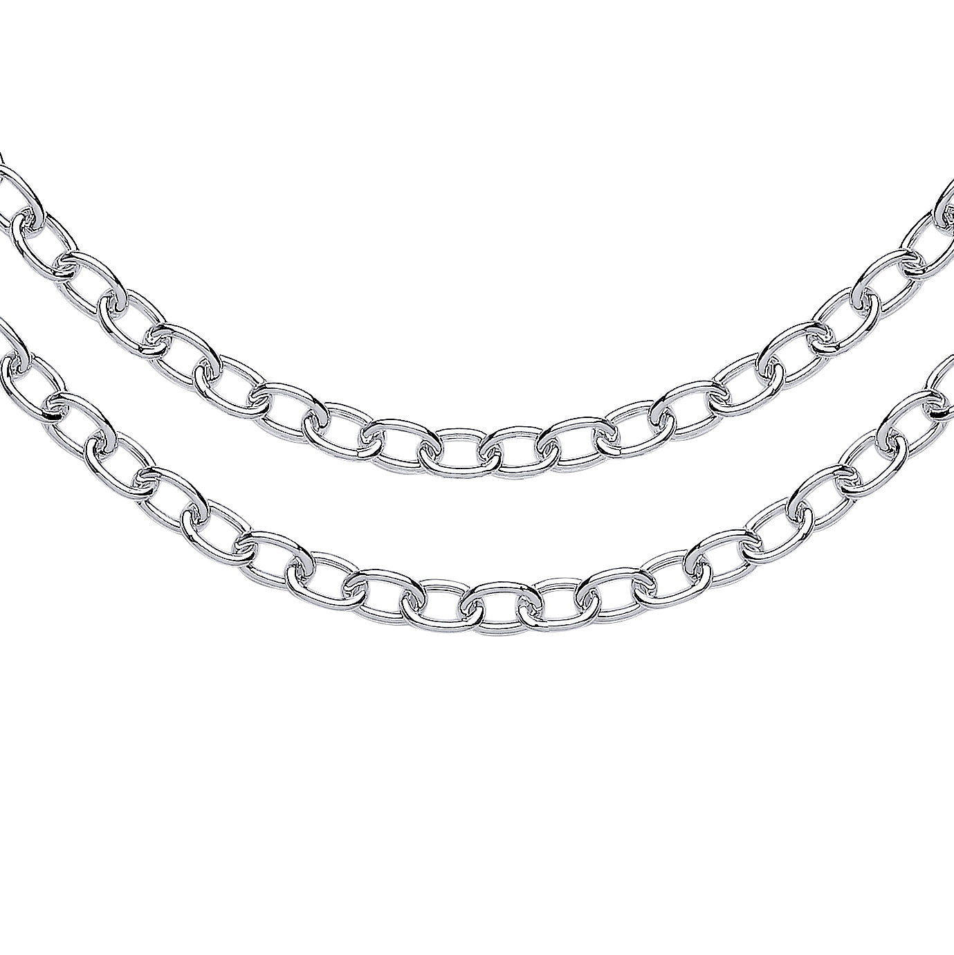 Silver  Oval Belcher Rolo Multi-strand Necklace 4mm 14 + 2 inch - GVK421