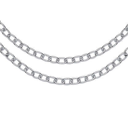 Silver  Oval Belcher Rolo Multi-strand Necklace 4mm 14 + 2 inch - GVK421