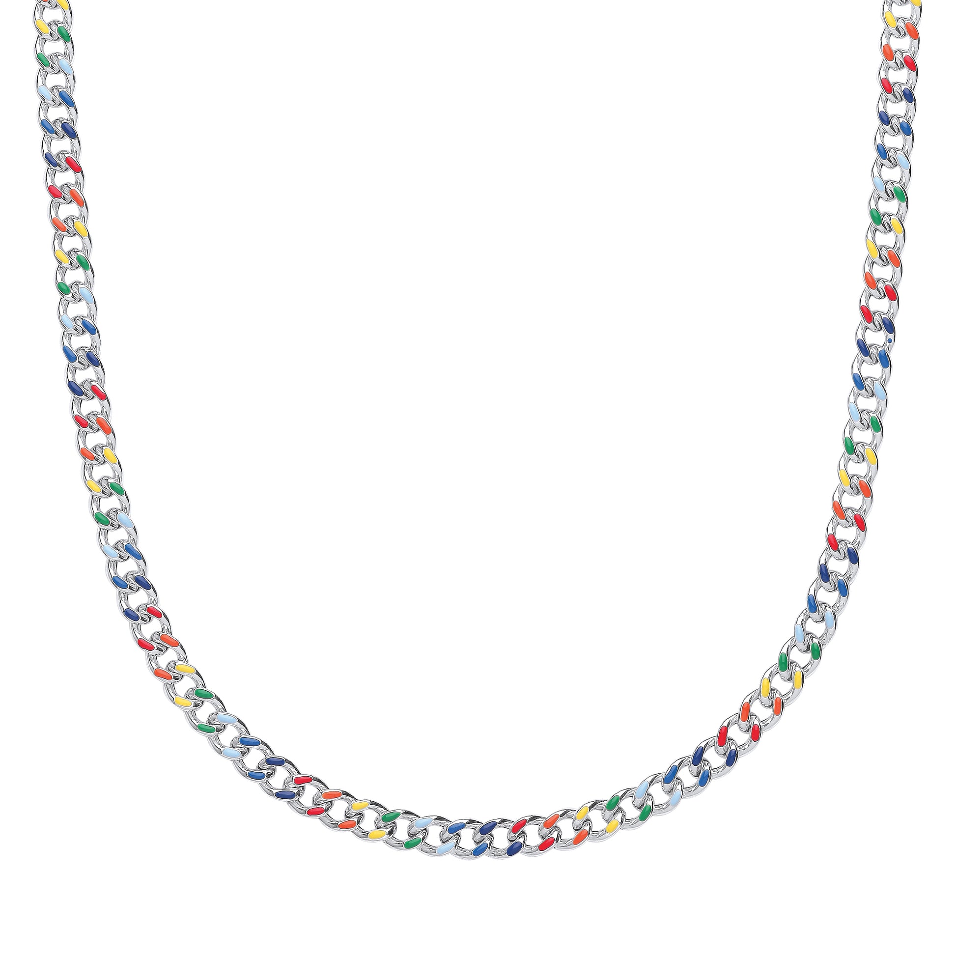 Unisex Silver  Rainbow Enamel Curb Chain Necklace 18 inch 45cm - GVK422