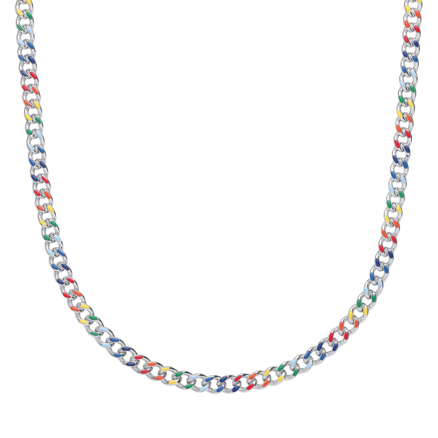 Unisex Silver  Rainbow Enamel Hollow Curb Chain Necklace 5mm 16+2" - GVK422