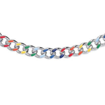 Unisex Silver  Rainbow Enamel Hollow Curb Chain Necklace 5mm 16+2" - GVK422