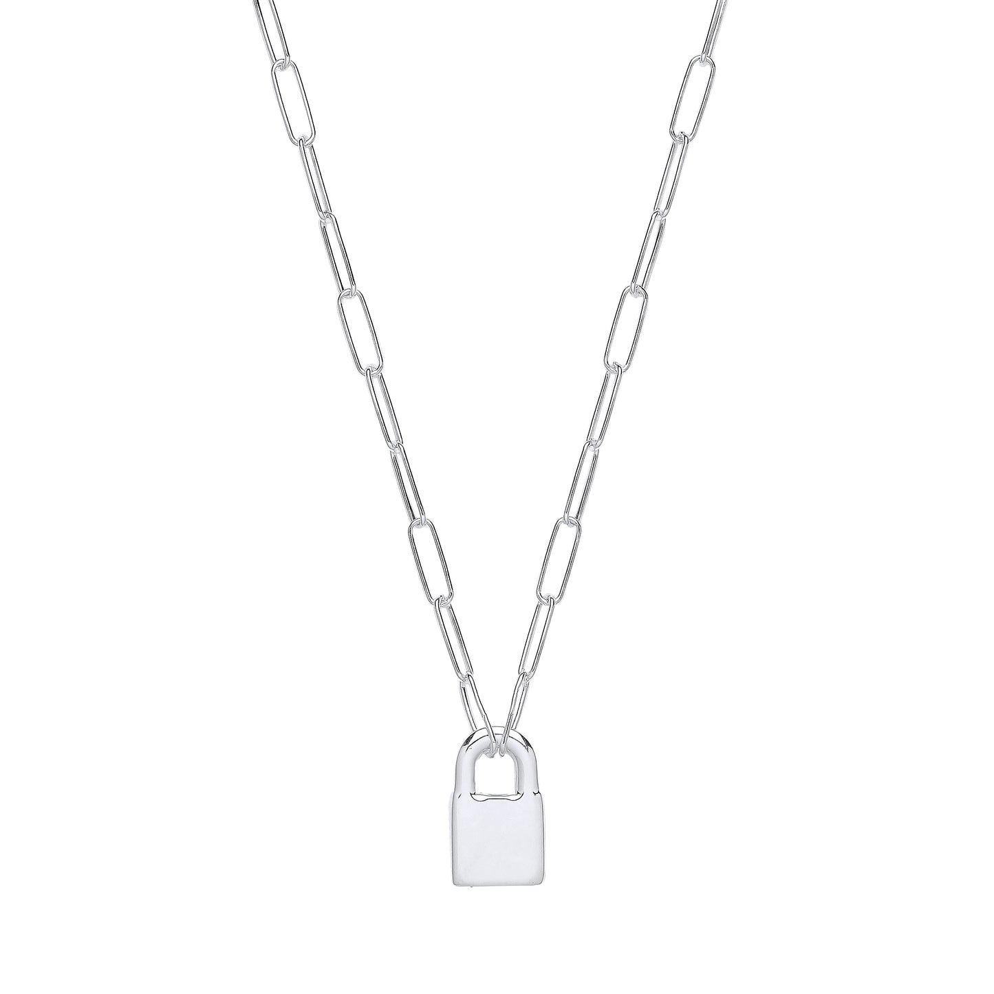 Silver  Paperclip Chain Padlock Pendant Necklace - GVK423