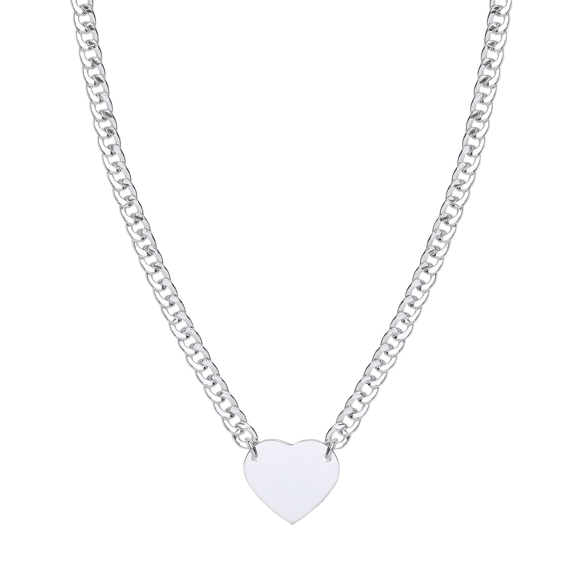 Silver  Curb Link Love Heart Tag Pendant Necklace 5mm 16 + 2 inch - GVK424