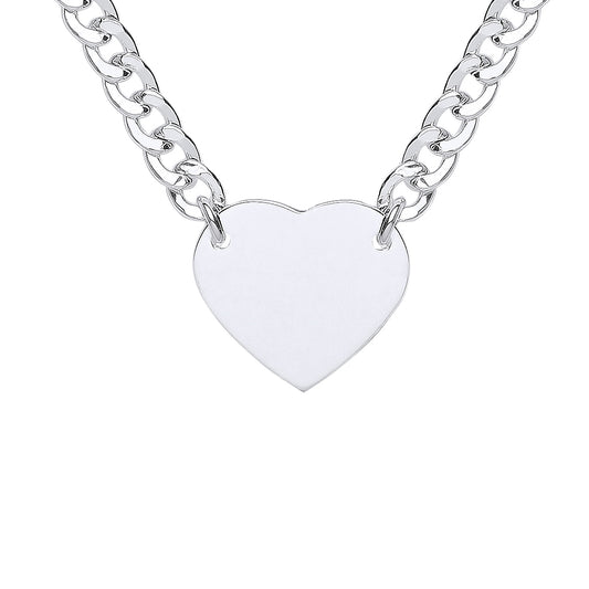 Silver  Curb Link Love Heart Tag Pendant Necklace - GVK424